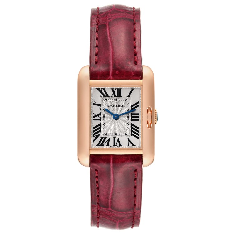 Cartier Tank Anglaise Rose Gold Small Ladies Watch W5310027 Box Papers In Burgundy