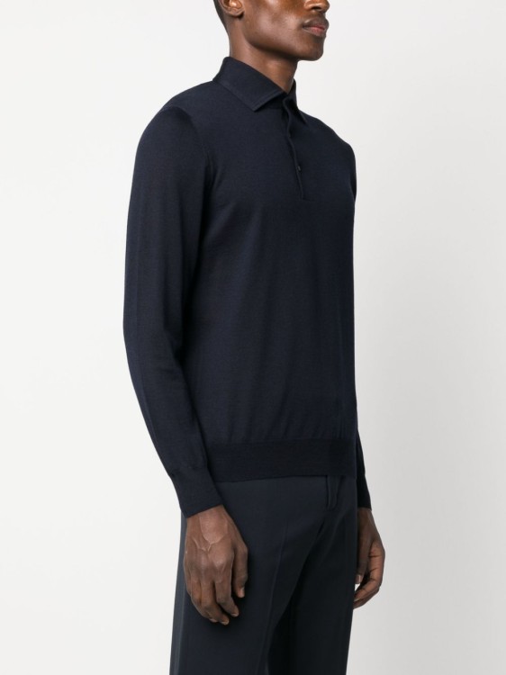 Shop Lardini Fine-knit Wool Polo Shirt In Black