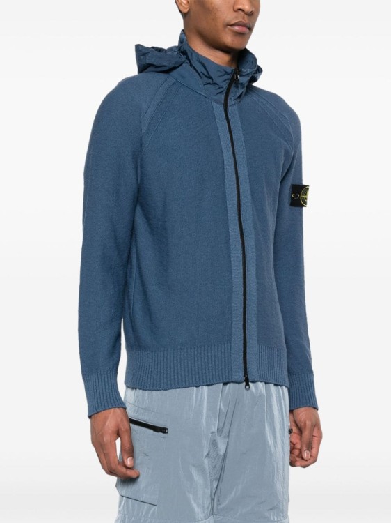 Shop Stone Island Compass-badge Knitted Hoodie In Blue