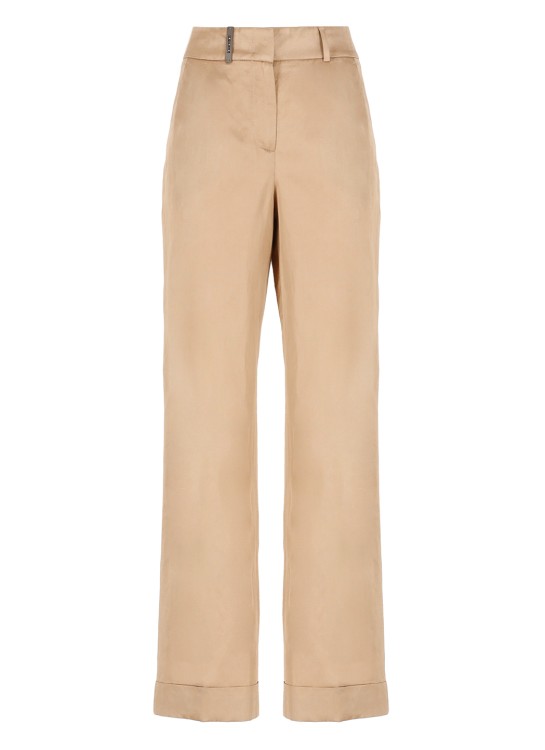 Shop Peserico Beige Linen And Cotton Blend Palazzo Trousers In Neutrals