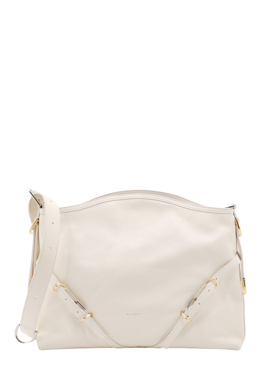 Shop Givenchy Shoulder Bag In Hammered Leather With Logo On The Front And Metal Details In Neutrals