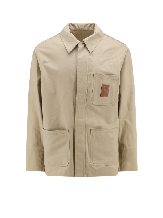 Shop Ferragamo Cotton And Viscose Jacket With Gancini Leather Patch In Neutrals
