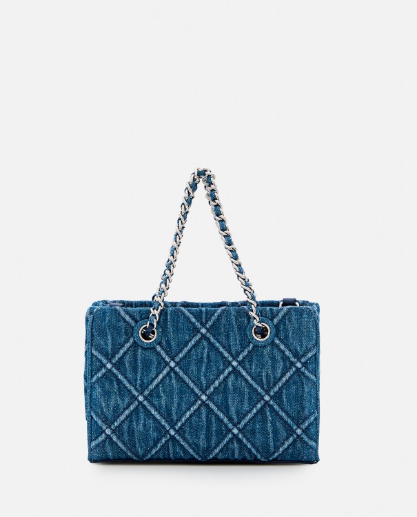 Shop Tory Burch Mini Fleming Soft Denim Chain Tote Bag In Blue