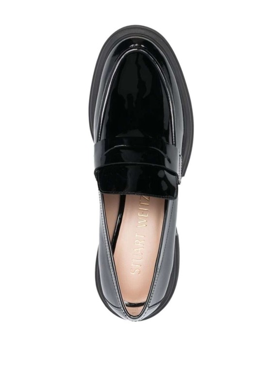 Shop Stuart Weitzman Soho' Black Loafers With Chunky Sole In Patent Leather In Grey