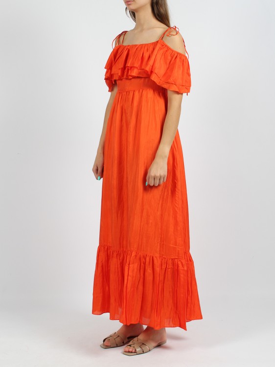 Shop The Rose Ibiza Ruffled Silk Long Dress In Orange