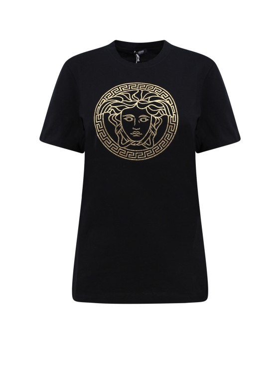 Shop Versace Cotton T-shirt With Logo Print In Black