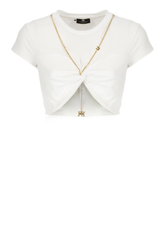 Elisabetta Franchi Knitted Crop Top In White