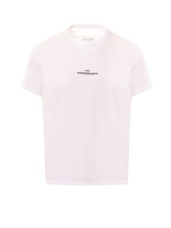 MAISON MARGIELA PINK COTTON T-SHIRT WITH EMBROIDERED LOGO