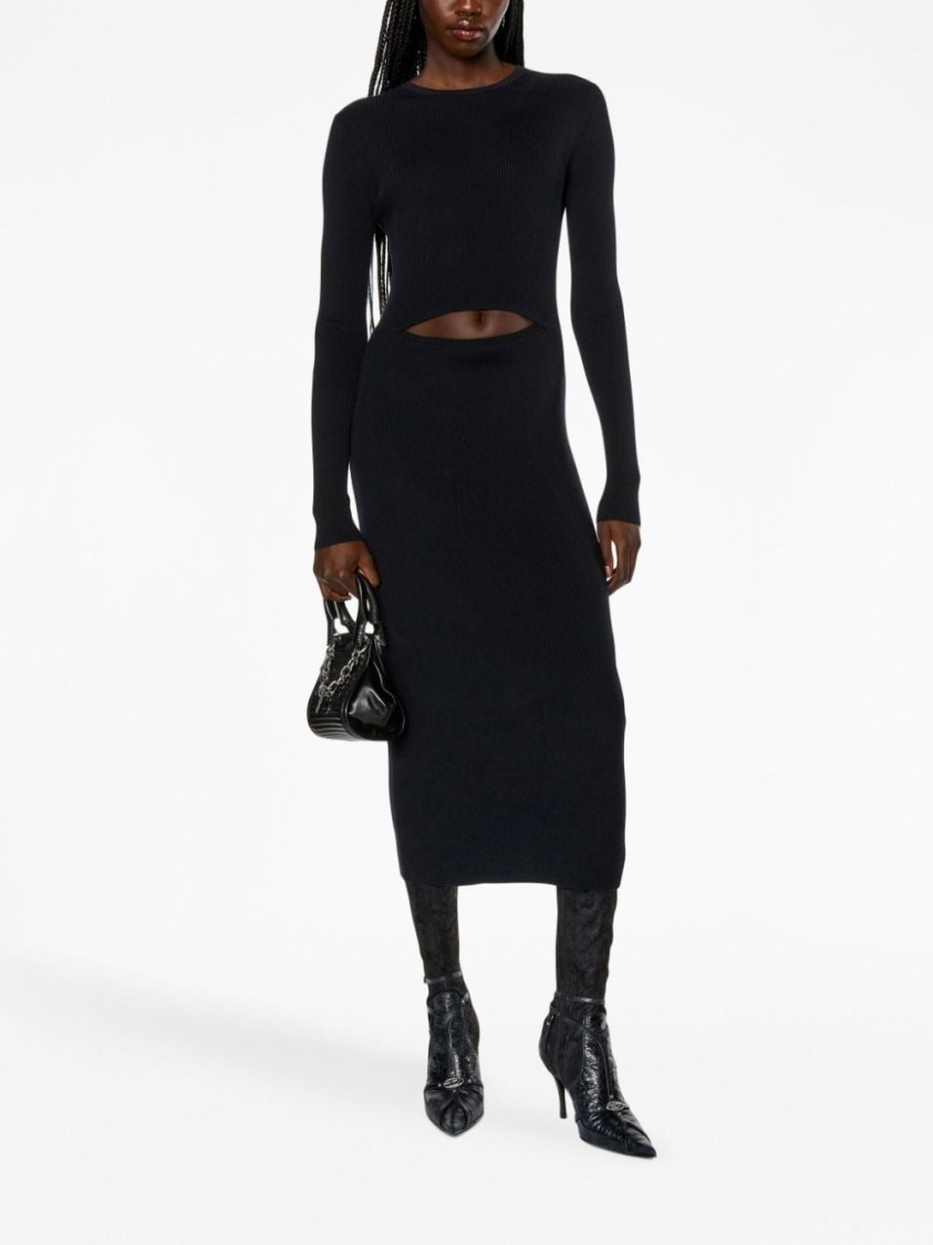 Diesel Cut Out-detail Ribbed Midi Dress In Black