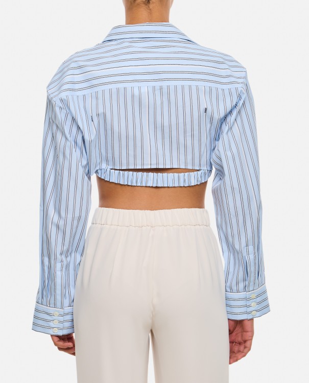 Shop Jacquemus Long Sleeve Cropped Shirt In Blue