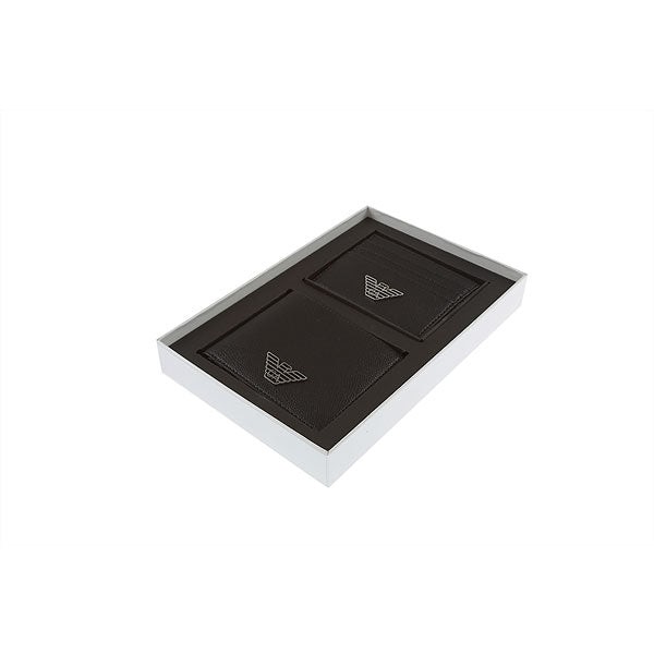 Shop Emporio Armani Black Wallet And Business Card Holder Set