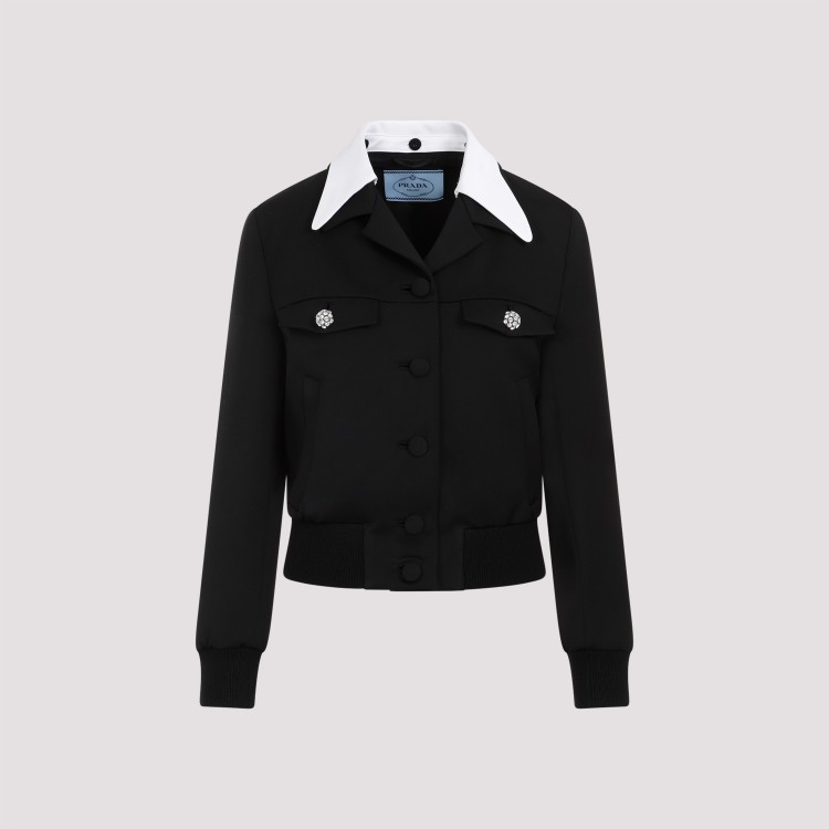 Shop Prada Black Single-breasted Wool And Satin Jacket