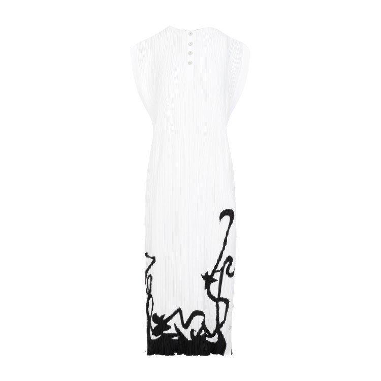 Shop Lanvin Sleeveless Pleated Off White Polyester Midi Dress