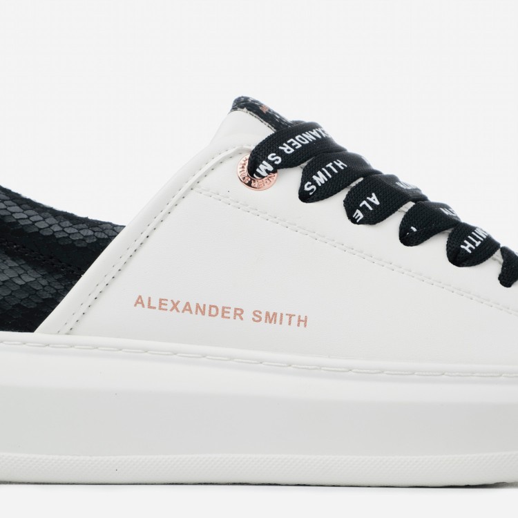Shop Alexander Smith White Vegan Sneakers With Black Python Printed Spur And Tongue