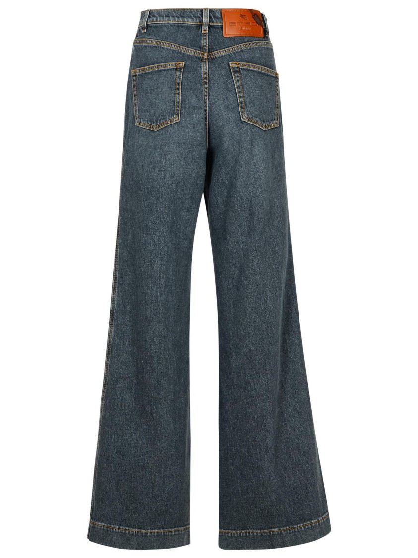 Etro High Waist Wide Leg Jeans With Contrast Stitching In Grey