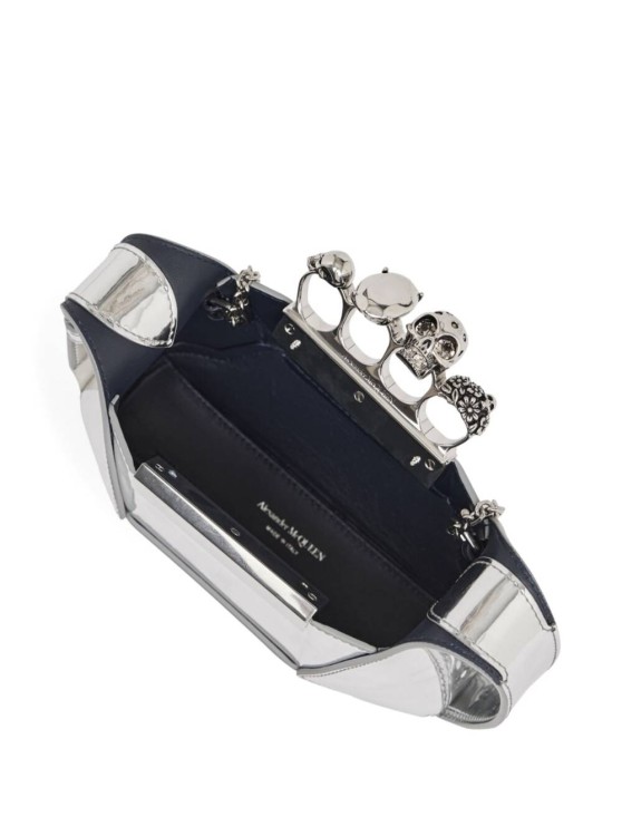 Alexander Mcqueen Mini Jewel Skull Metallic Top-handle Bag In Silver