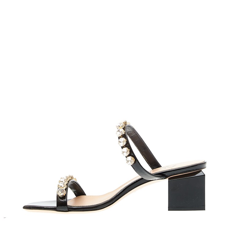 Agl Attilio Giusti Leombruni Black Patent Rhinestone Slipper In Black