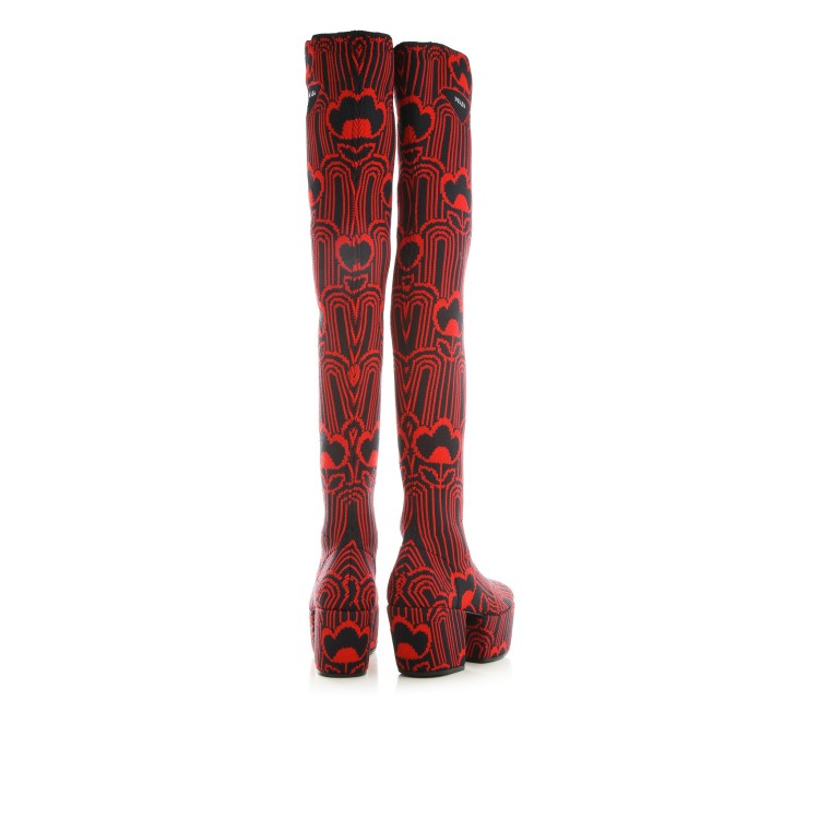 Shop Prada Jaquard Embroidered Boots In Red