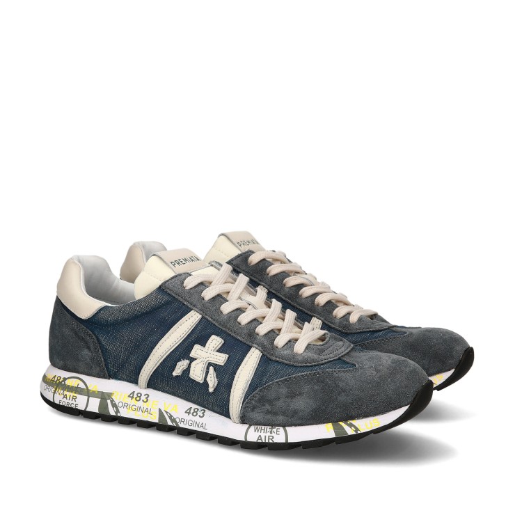 Shop Premiata Lucy Sneakers In Suede And Denim Technical Fabric In Blue