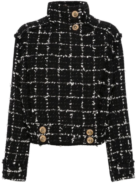 Shop Balmain Black Check Tweed Jacket