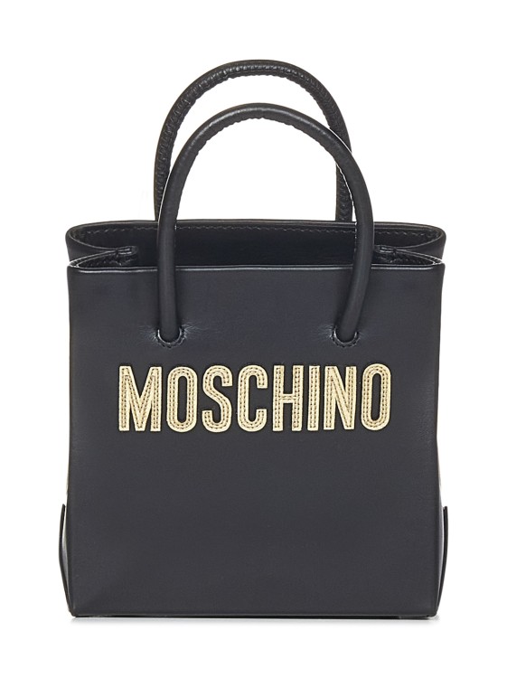 Moschino Mini Black Calf Leather Handbag In Gray