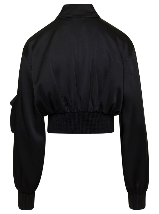 Shop Blumarine Black Cropped Jacket With Macro Patch Pockets In Satin