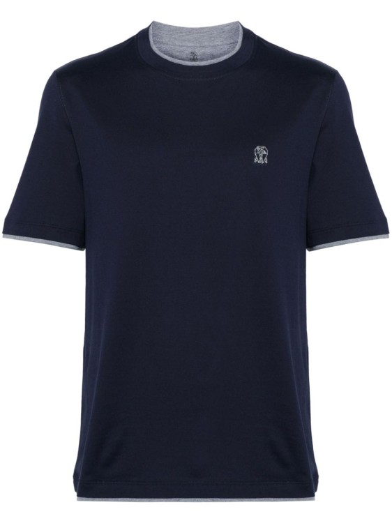 Brunello Cucinelli Navy Blue Cotton T-shirt In Black