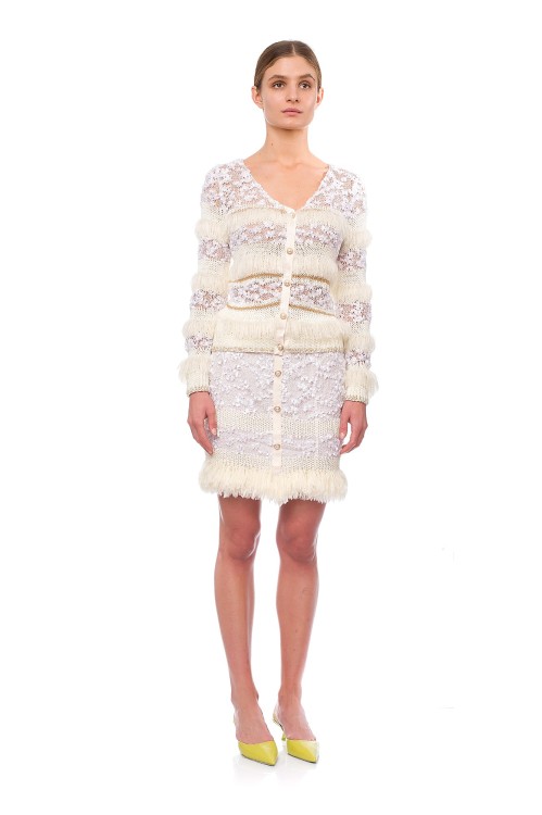 Shop Andreeva White Sundown Handmade Knit Skirt With Pear Buttons