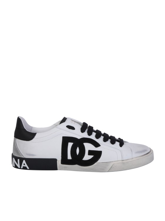 DOLCE & GABBANA WHITE LEATHER SNEAKERS WITH SIDE LOGO PATCH