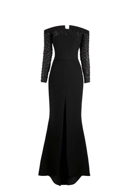 Saiid Kobeisy Off-shoulder Bead Embellished Dress In Black