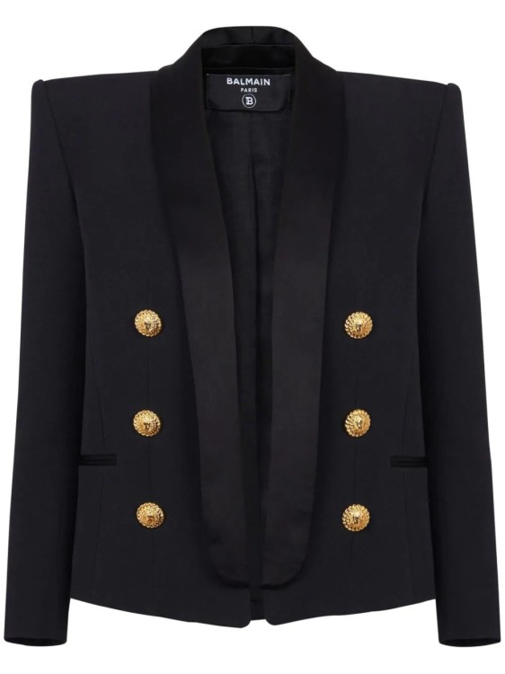 Balmain Cropped Grain De Poudre Edge-to-edge Jacket With 6 Buttons In Black