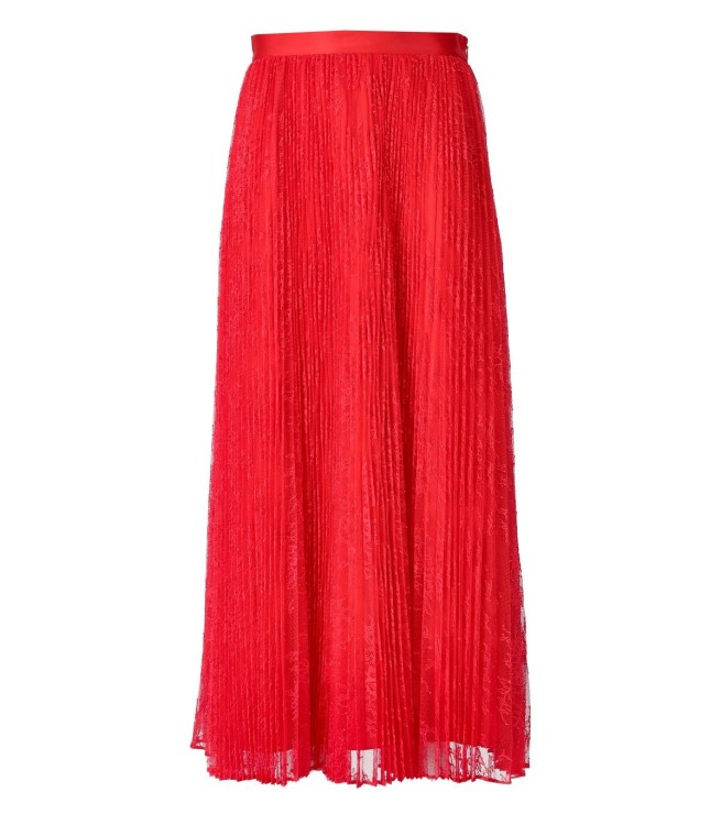 Shop Twinset Coral Lace Pleated Skirt In Red