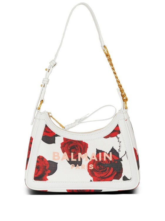 Shop Balmain B-army Rose-print White Bag