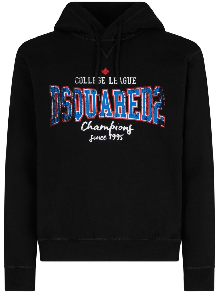 Dsquared2 Cool Fit Metallic Logo Hoodie In Black