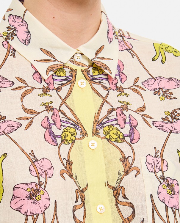 Shop Tory Burch Printed Linen Camp Shirt In Multicolor