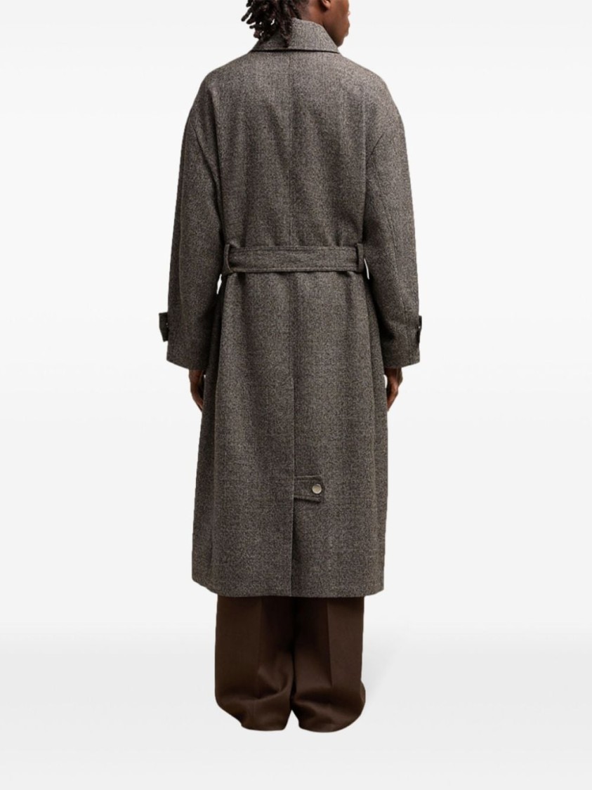Ami Alexandre Mattiussi Wool-cotton Blended Large-profile Belted Coat In Grey
