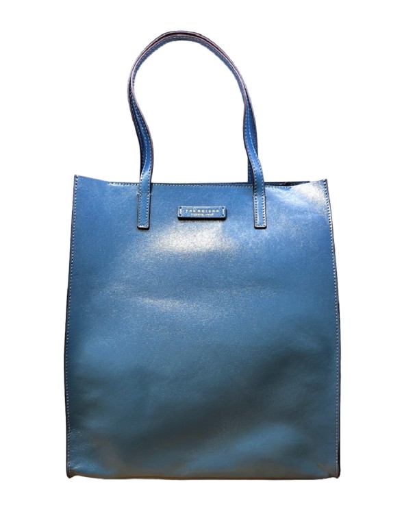 The Bridge Large Leather Shopping Bag In Blue
