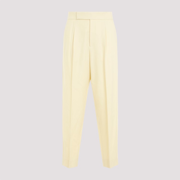 Shop Fear Of God Single Pleat Tapered Cream Wool Trousers In Yellow