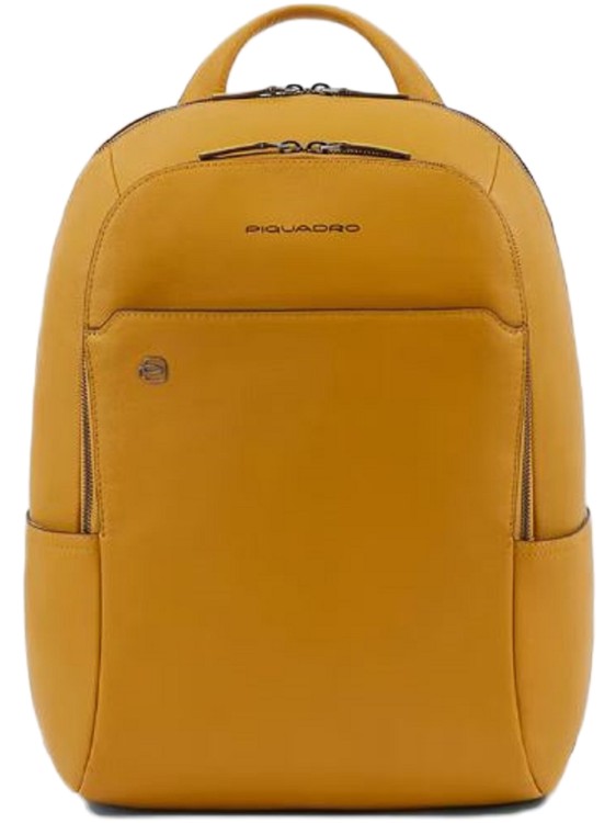 Piquadro Yellow Leather Backpack In Gold