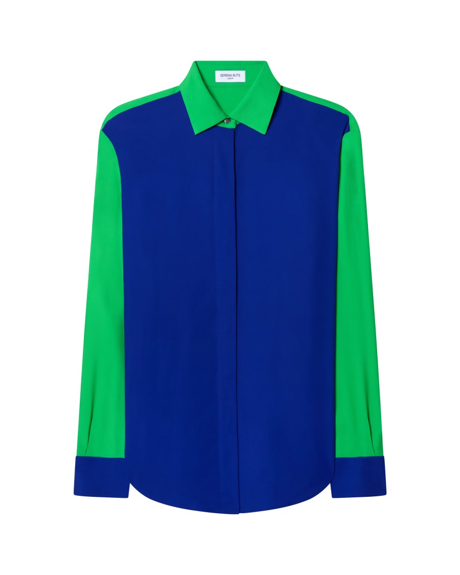 Serena Bute Colour Block Boyfriend Shirt - Cobalt Blue/bright Green In Blue