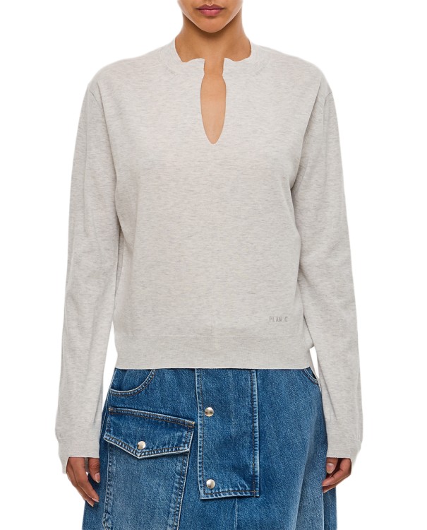 Shop Plan C Cotton Cashmere Blend Round Neck Sweater In Grey