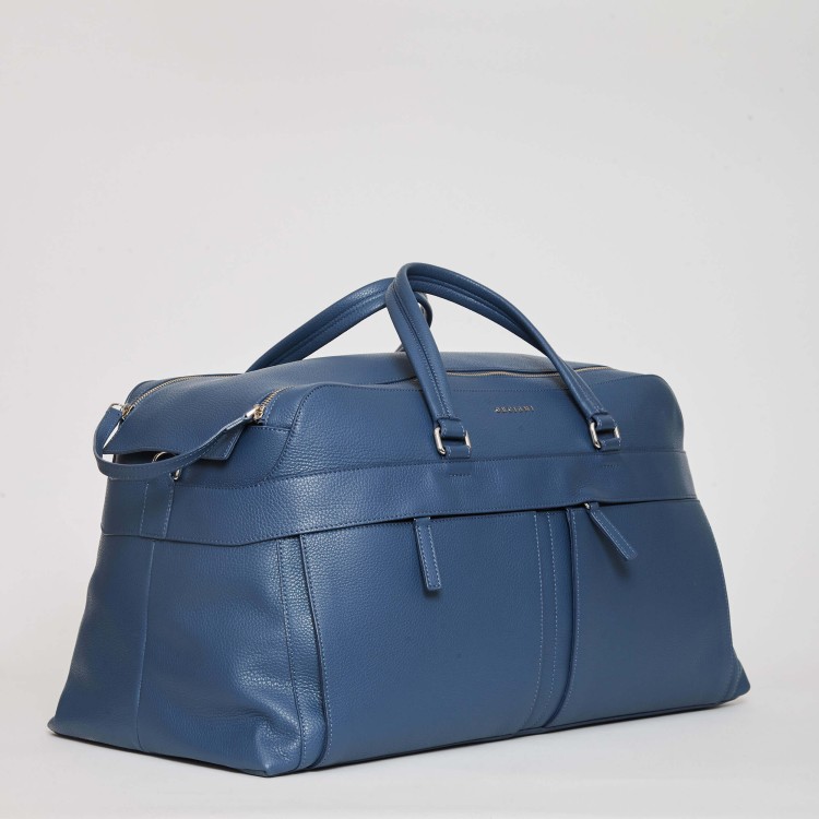Shop Orciani Leather Travel Bag In Avio Blue