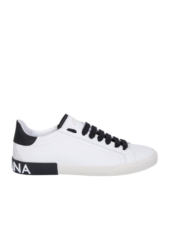 Dolce & Gabbana Portofino Leather Sneakers With Rubberized Logo Shoes In White