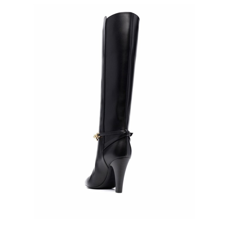 Shop Saint Laurent Leather Boots With Gold Tone Chain Detail In Black