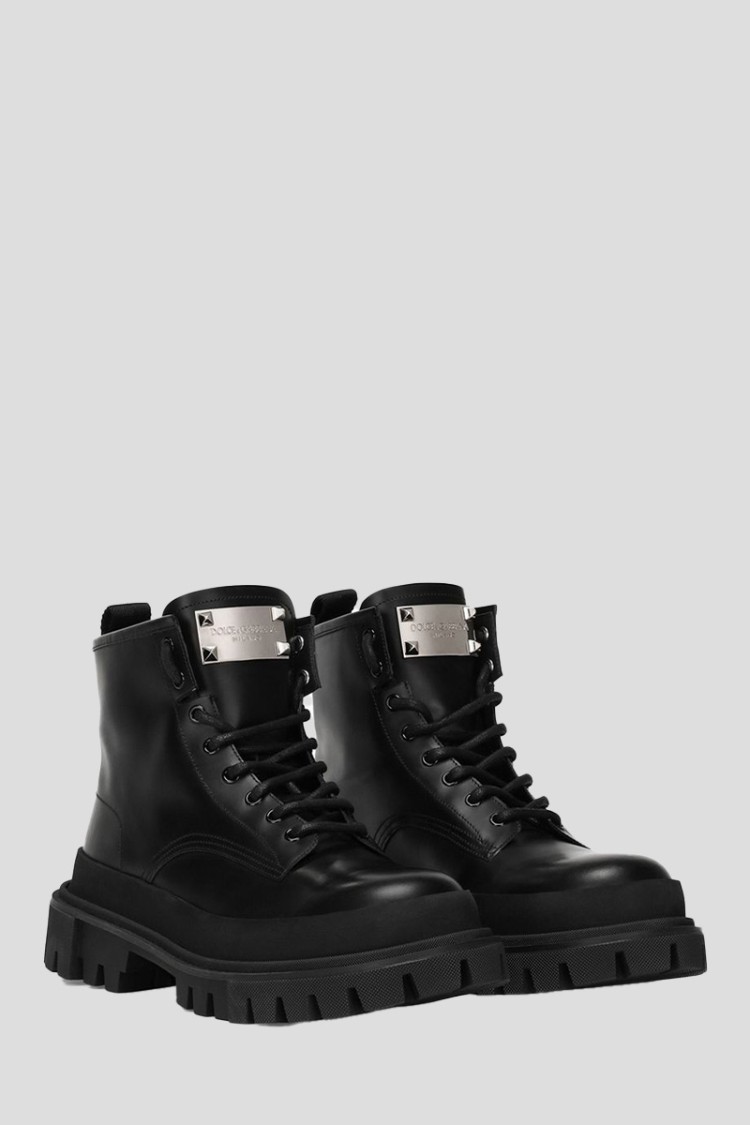 Dolce & Gabbana Lace-up Leather Ankle Boots In Neutrals