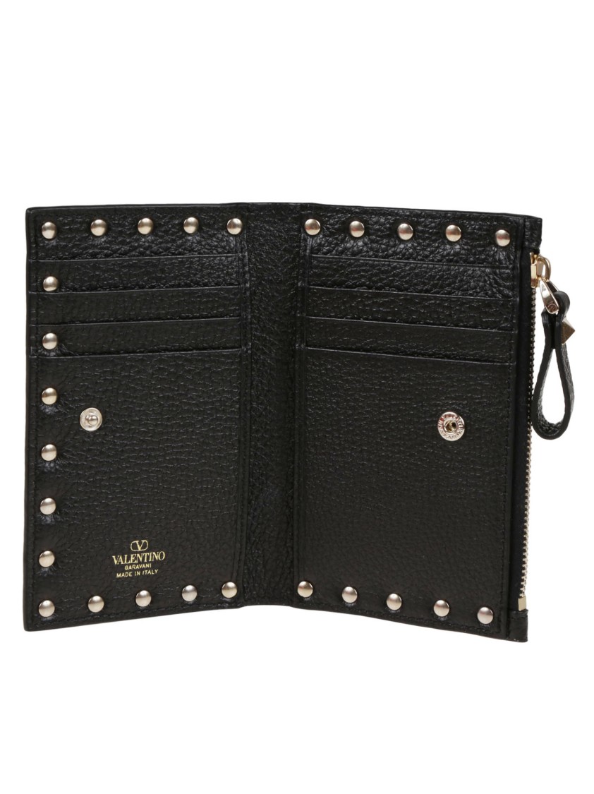 Valentino Rockstud Coin And Card Purse In Black