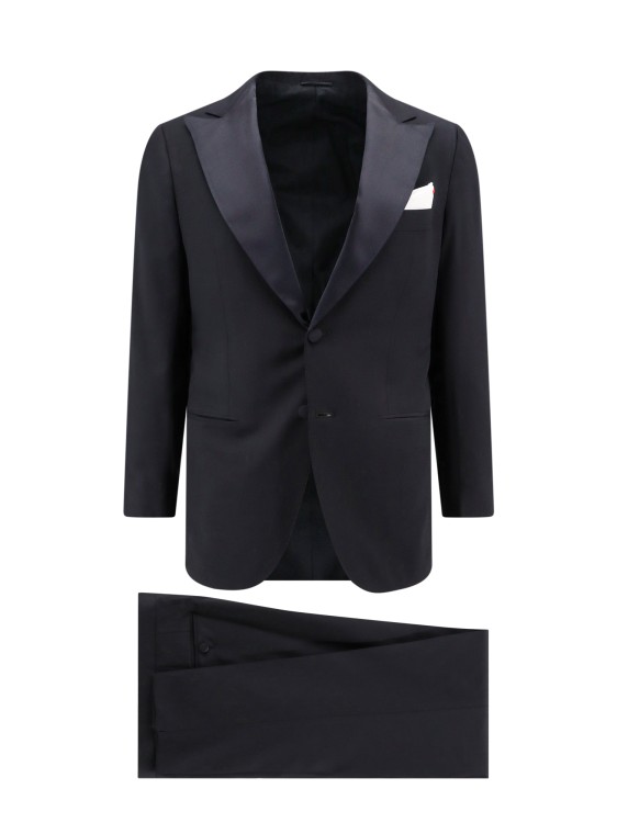 Shop Kiton Wool Tuxedo With Satin Profiles In Black