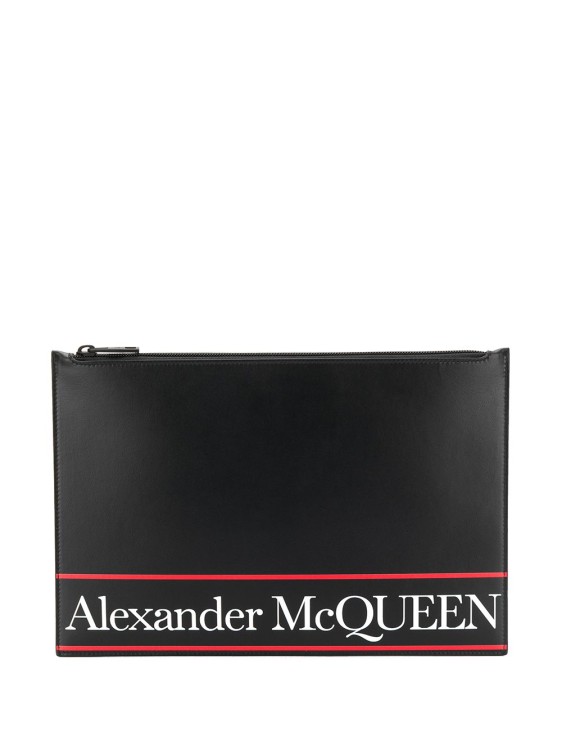 Shop Alexander Mcqueen Black Flat Lettering Logo Printed Clutch Bag