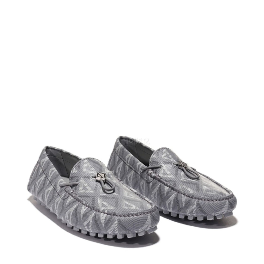 Shop Dior Leather Diamond Mocassins In Grey