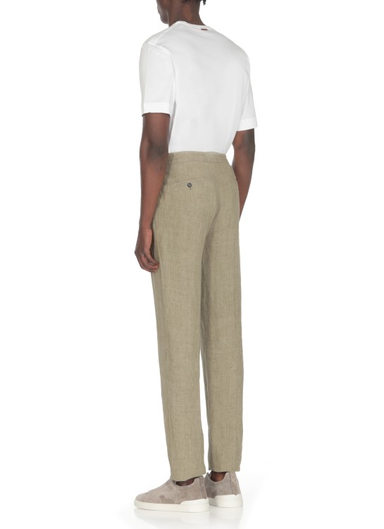 Shop Zegna Green  Linen Trousers